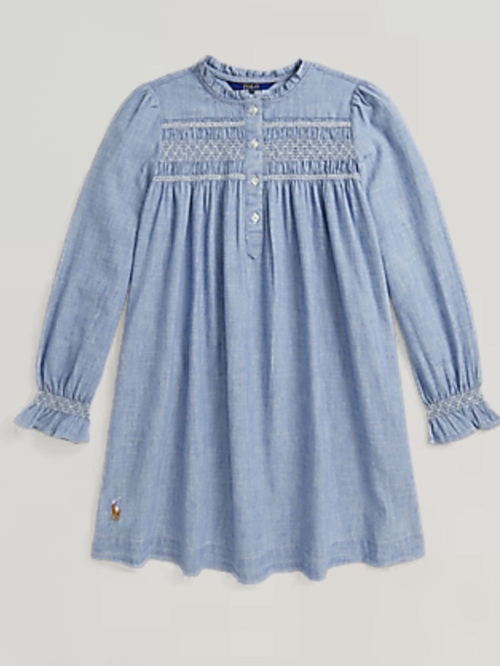 Polo by Ralph Lauren Light Blue Smocked Chambray Top